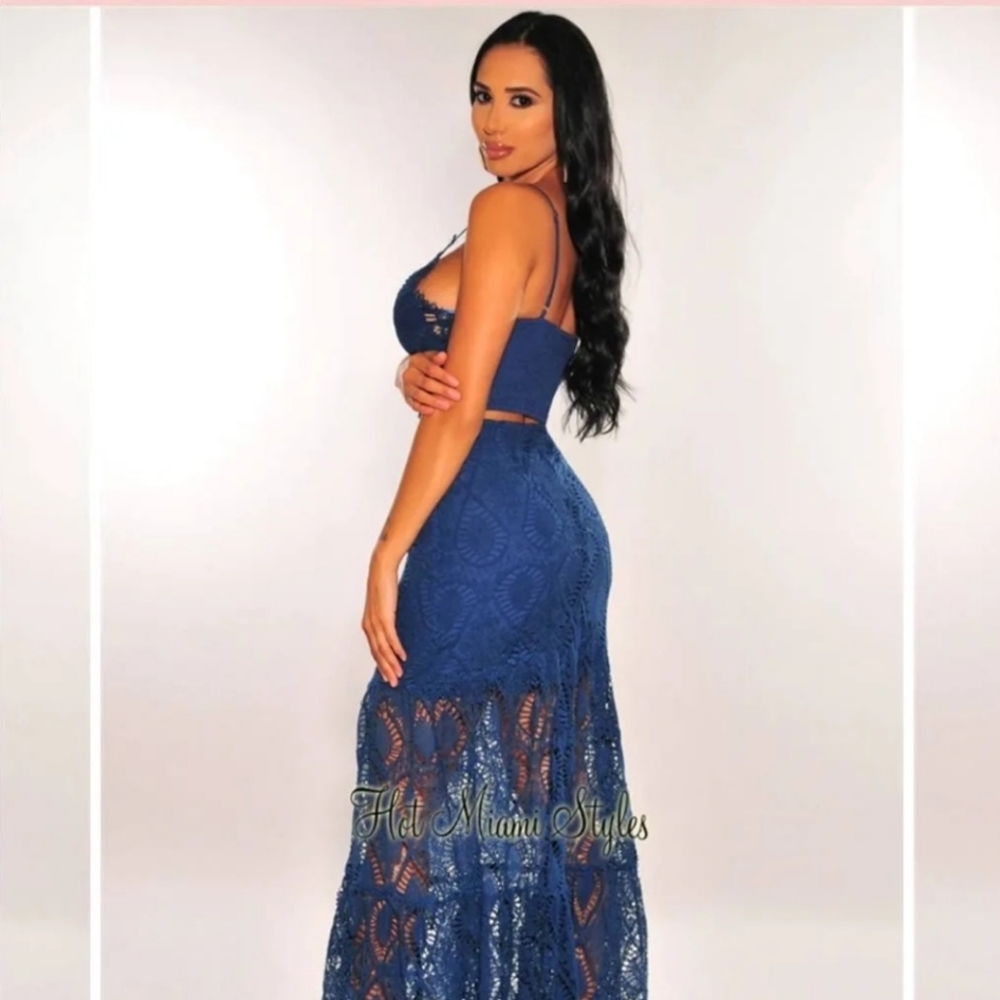 Miami blue lace boho maxi skirt